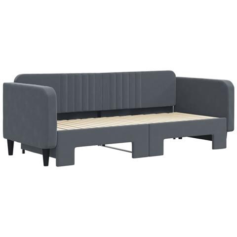 Divano Letto Con Letto Estraibile Grigio Scuro 90x200cm Velluto - Foto 3