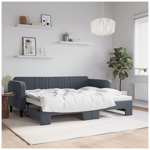 Divano Letto Con Letto Estraibile Grigio Scuro 90x200cm Velluto - Foto 1