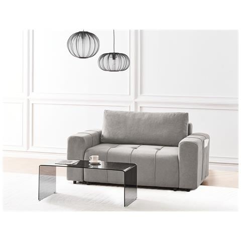 Divano Letto 2 Posti Innvik Tessuto Grigio Chiaro Con Contenitore - Foto 1