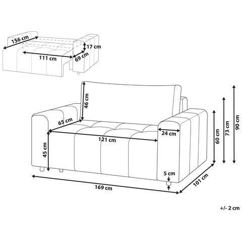 Divano Letto 2 Posti Innvik Tessuto Grigio Chiaro Con Contenitore - Foto 7