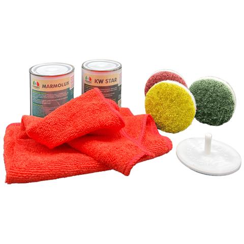 Marbec Kit Rinnova Marmo 75mm Trap Kit Completo Di Pad Diamantati E Prodotti Per La Lucidatura Ed Il Rinnovamento Di Superfici In Marmo, Pietra E Graniglia Opacizzati - Foto 1