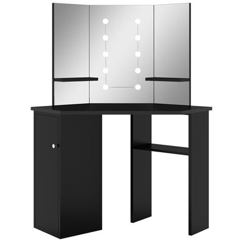 Lusso Casadino - Tavolino Da Trucco Angolare Con Led Nero 111x54x141,5 Cm - Foto 1