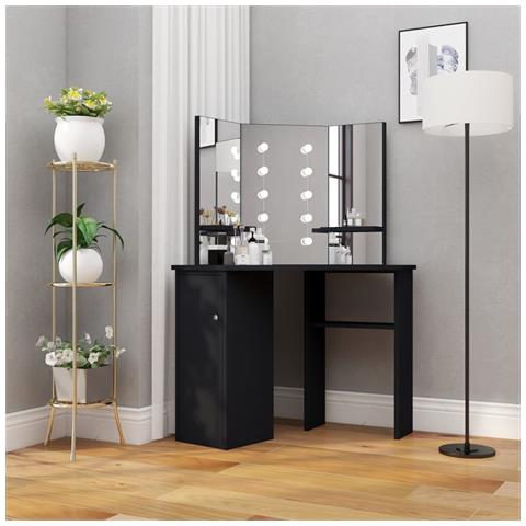 Lusso Casadino - Tavolino Da Trucco Angolare Con Led Nero 111x54x141,5 Cm - Foto 8