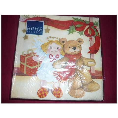 Home Fashion - 20 Pezzi - Confezione Da 20 Tovaglioli Per Decoupage 33x33cm - Con Orso E Angelo - Foto 1