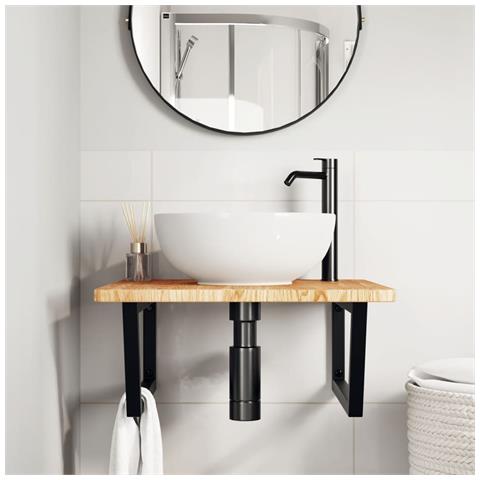 Ripiano A Parete Per Lavabo In Acciaio E Massello Di Rovere - Foto 2