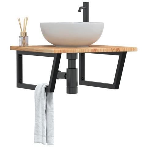 Ripiano A Parete Per Lavabo In Acciaio E Massello Di Rovere - Foto 8