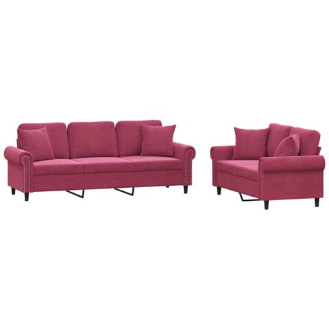 Set di Divani 2 pz con Cuscini Rosso Vino in Velluto - Foto 1