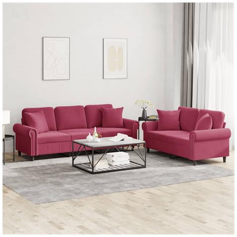 Set di Divani 2 pz con Cuscini Rosso Vino in Velluto - Foto 2