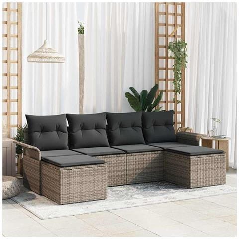 Set da giardino a 6 pezzi con cuscini grigio polyrattan, Divano da giardino a 2 posti con storage e cuscini grigio polyrattan - Foto 2
