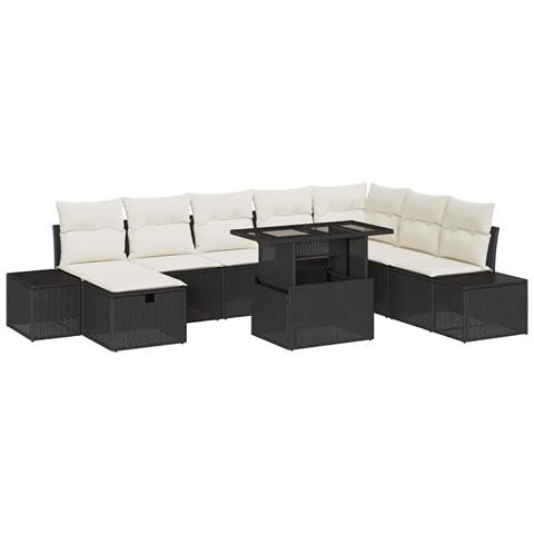 Set Divani Giardino 9 Pezzi con Cuscini Nero Rattan Polimerico - Foto 1