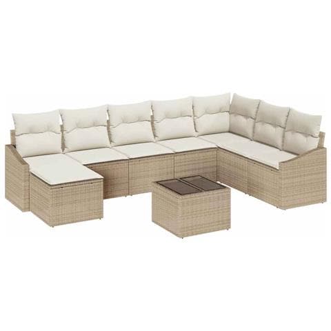 Set Divano da Giardino da 9 Pezzi con Cuscini Brown Rattan Sintetico - Foto 1