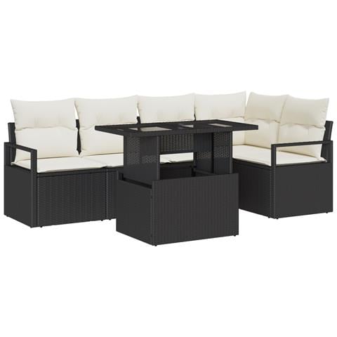 Set divani giardino  6 pezzi con cuscini Rattan nero, Divano giardino  2 posti con cuscini Rattan nero - Foto 1