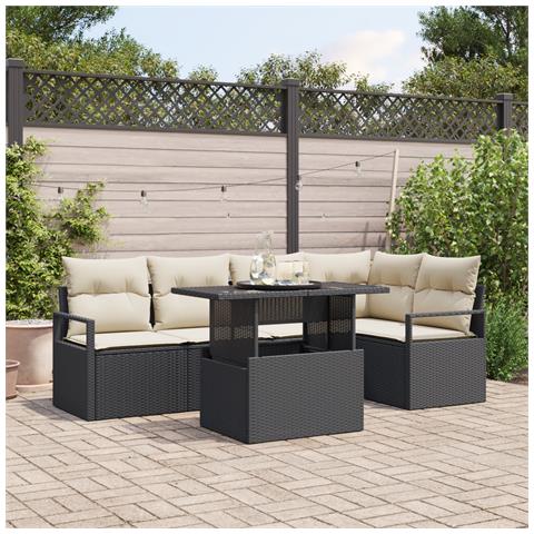 Set divani giardino  6 pezzi con cuscini Rattan nero, Divano giardino  2 posti con cuscini Rattan nero - Foto 2