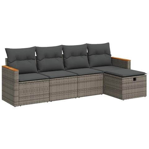 Set Divano da Giardino 5 pz con Cuscini Grigio in Polyrattan - Foto 1