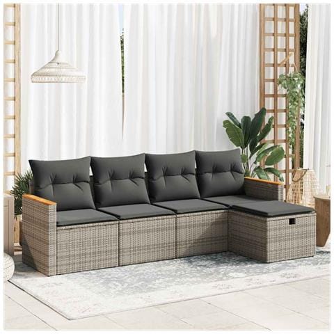 Set Divano da Giardino 5 pz con Cuscini Grigio in Polyrattan - Foto 2