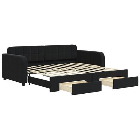 Divano Letto Estraibile con Cassetti Nero 90x190 cm in Velluto - Foto 1