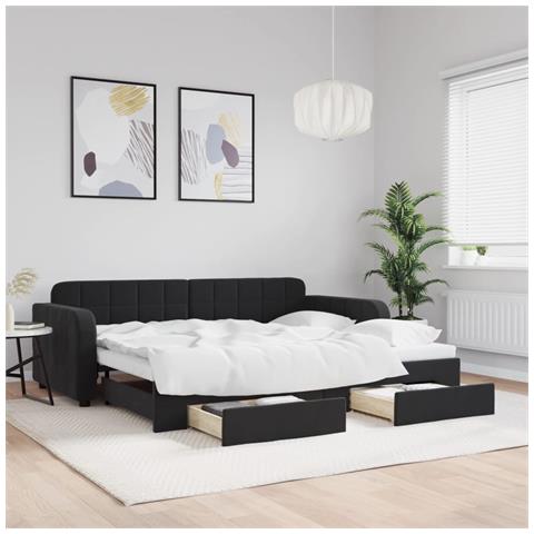 Divano Letto Estraibile con Cassetti Nero 90x190 cm in Velluto - Foto 2