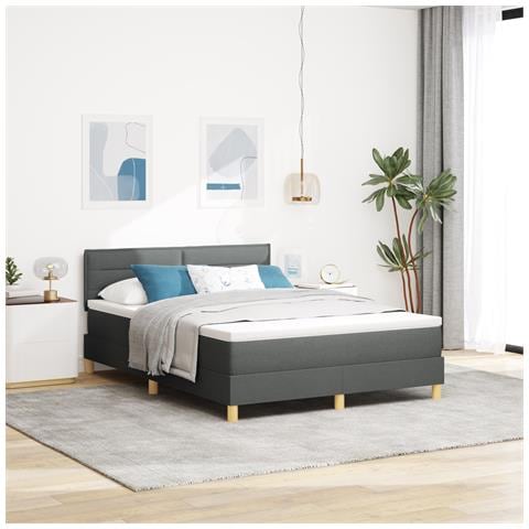Letto con Box Spring e Materasso Grigio Scuro 140x200 cm Tessuto - Foto 2