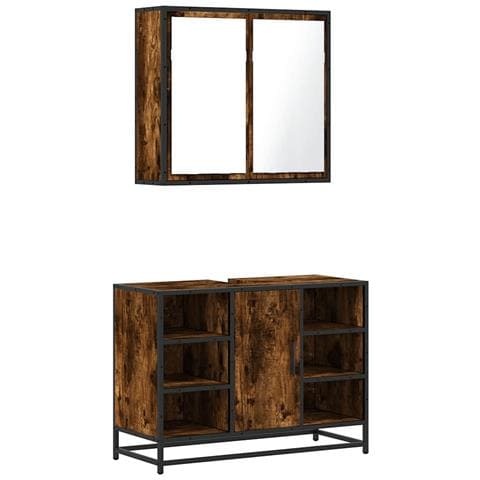 Set Mobili da Bagno 2 pz Rovere Fumo in Legno Multistrato - Foto 1