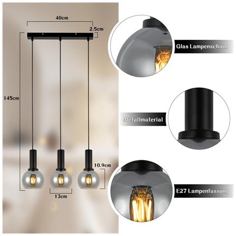 Lampada A Sospensione Per Sala Da Pranzo, 3 Fiamme, E27, Lampada A Sospensione In Vetro Retrò, Bar Per Camera Da Letto - Foto 8