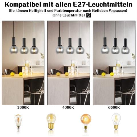 Lampada A Sospensione Per Sala Da Pranzo, 3 Fiamme, E27, Lampada A Sospensione In Vetro Retrò, Bar Per Camera Da Letto - Foto 8