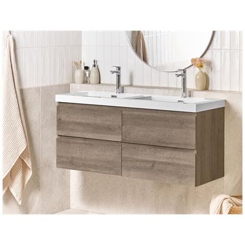 Mobiletto A Muro Con Doppio Lavabo Viedma 120 Cm Tortora - Foto 1