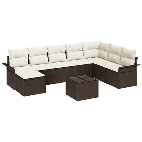 Set Divano da Giardino con cuscino 9 pcs Grigio Poly Rattan - Foto 1