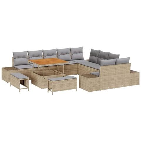 Set Divano da Giardino con cuscino 13 pcs Beige Poly Rattan - Foto 1