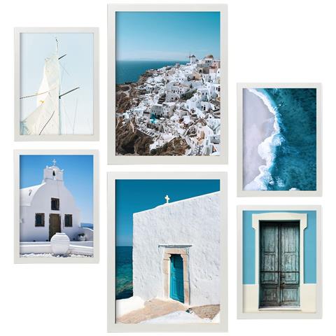 Set Di 6 Stampe Grecia Immagini Stampe Artistiche Da Parete Decorazione Poster Design D'interni Nella Galleria D'arte A3 & A4 Cornice Bianca - Foto 1