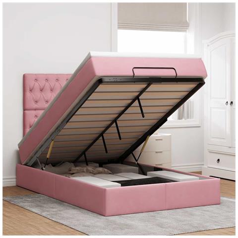 Struttura Letto Pouf con Materassi Rosa 120x190 cm Velluto - Foto 2
