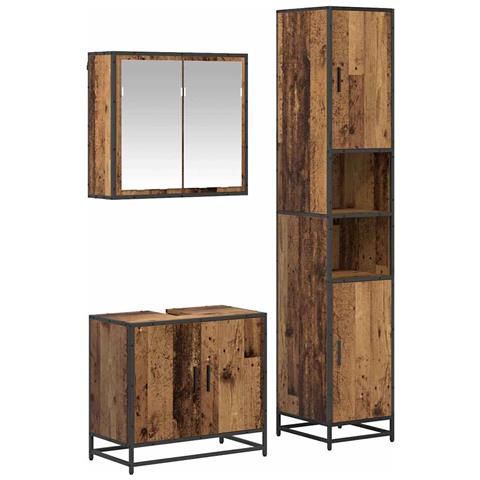 Set di mobili per il bagno con lo scaffale 3 pcs Legno vecchio - Foto 1
