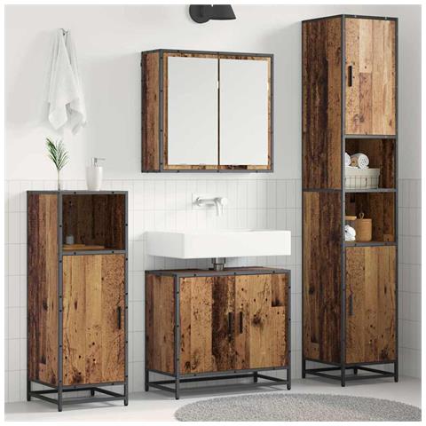 Set di mobili per il bagno con lo scaffale 3 pcs Legno vecchio - Foto 2
