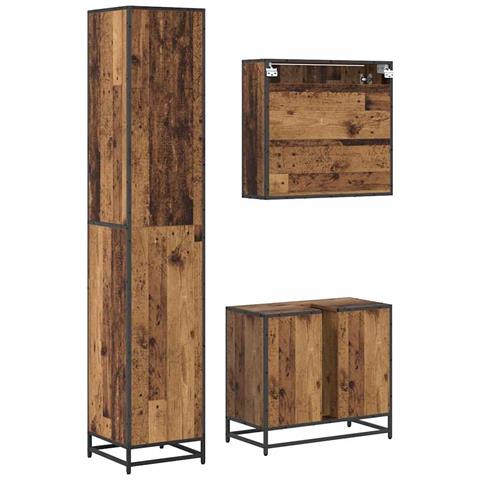 Set di mobili per il bagno con lo scaffale 3 pcs Legno vecchio - Foto 6