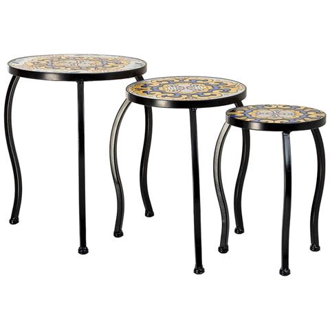 Set Di 3 Supporti, Mosaico Giallo E Ferro Battuto, 33x33x37h-28x28x33h - Foto 1