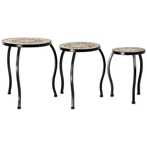 Set Di 3 Supporti, Mosaico Giallo E Ferro Battuto, 33x33x37h-28x28x33h - Foto 2