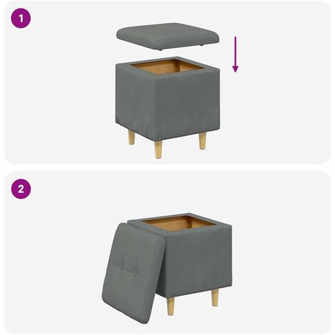 Pouf contenitore Grigio scuro 40 x 40 x 45 cm Tessuto - Foto 9