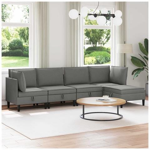 Set di mobili per il soggiorno 5 pcs Grigio scuro Tessuto - Foto 2