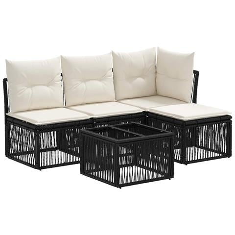 Set Divano da Giardino 5 pcs Nero polyrattan - Foto 1