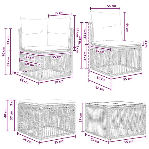 Set Divano da Giardino 5 pcs Nero polyrattan - Foto 9