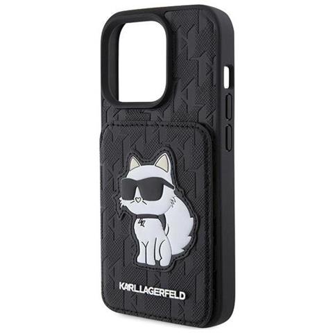 Custodia Iphone 15 Pro Max Karl Lagerfeld Saffiano Con Slot Per Carte E Monogramma Choupette - Nera - Foto 2