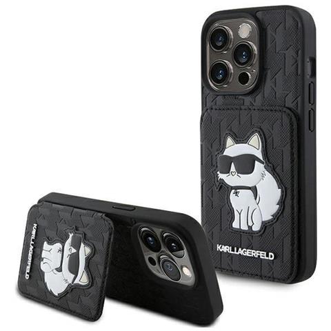 Custodia Iphone 15 Pro Max Karl Lagerfeld Saffiano Con Slot Per Carte E Monogramma Choupette - Nera - Foto 7