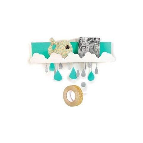 Mensola In Legno 42 X 9 Cm Nuvole + Washi Tape Dorato 5 M - Foto 1