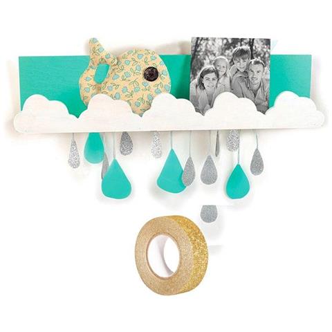 Mensola In Legno 42 X 9 Cm Nuvole + Washi Tape Dorato 5 M - Foto 2