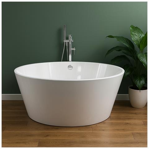 Vasca Da Bagno Free Standing Tonda Acrilico Bianco Lucido Cm Ø 145 X H 58 Cm - Foto 4