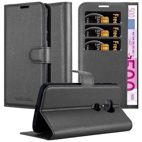 Custodia Compatibile Con Motorola Moto E5 In Nero Carbone - Coperchio Protettiva Con Chiusura Magnetica, Funzione Stand E Tasca Per Le Carte - Foto 1