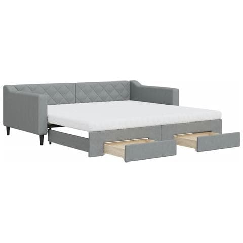 Divano Letto Estraibile Cassetti Grigio Chiaro 100x200 Tessuto - Foto 1
