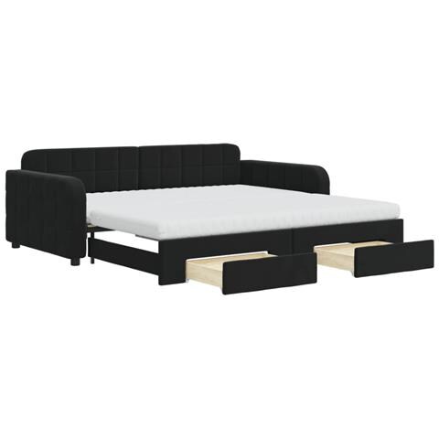 Divano Letto Estraibile Con Cassetti Nero 100x200 Cm In Velluto - Foto 1