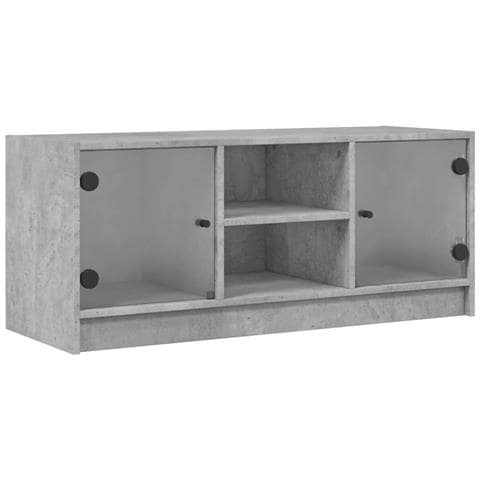 Mobile Porta Tv Con Ante In Vetro Grigio Cemento 102x37x42 Cm - Foto 2