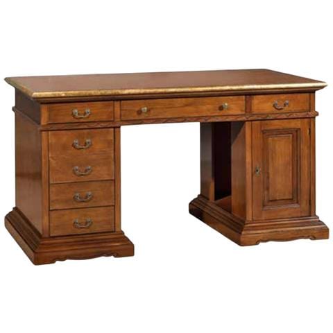 Scrivania Porta Pc 6 Cassetti Legno Bassano Profilo Foglia Oro 160x80x85 - Foto 1
