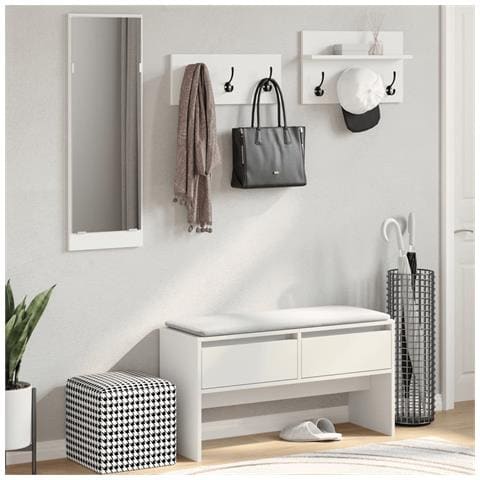 Set Mobili Da Ingresso 4 Pz Bianco In Legno Multistrato - Foto 3